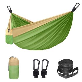 Camping Hammock Double & Single Portable Hammock With 2 Tree Straps And 2 Carabiners; Lightweight Nylon Parachute Hammocks Camping Accessories Gear (Option: Green  106.3x55.12inch)