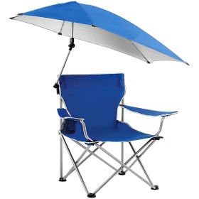 Foldable Beach Chair with Detachable Umbrella Armrest Adjustable Canopy Stool with Cup Holder Carry Bag for Camping Poolside Travel Picnic Lawn Chair (Option: Blue)