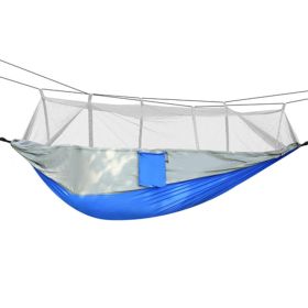 Portable Nylon Swing Hanging Bed Outdoor Hiking Camping Hammock (Option: Gray & Blue  Hammock)