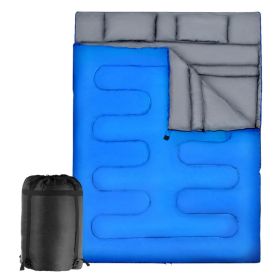 Traving Camping Portable Duble Person Waterproof Sleeping Bag W/ 2 Pillows (Option: Blue  Sleeping Pad)