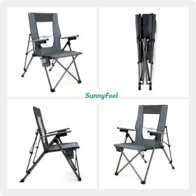 UNNYFEEL  Outdoor Reclining Camping Chairs Adjustable 3 Position Foldable Heavy Duty Adults 300 LBS Capacity For Adults Lounge With Cup Holder (Color: Grey)