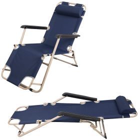 Set of 2 Portable Chaise Lounge Chair 60"L Flat Folding Outdoor Recliner Chair, Dark Blue/Blue (Option: Dark Blue)