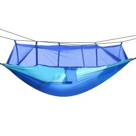 600lbs Load 2 Persons Hammock with Mosquito Net Outdoor Hiking Camping Hommock Portable Nylon Swing Hanging Bed (Option: Blue)