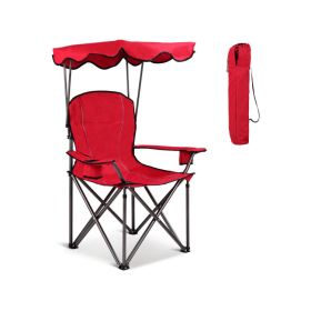 Portable Folding Beach Canopy Chair with Cup Holders (Color: Red)