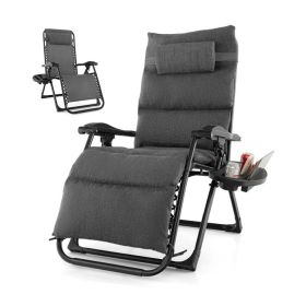 Adjustable Metal Zero Gravity Lounge Chair with Removable Cushion and Cup Holder Tray (Color: Gray)