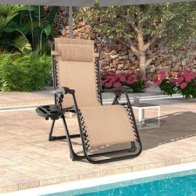 Adjustable Metal Zero Gravity Lounge Chair with Removable Cushion and Cup Holder Tray (Color: Beige)