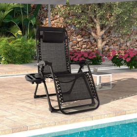 Adjustable Metal Zero Gravity Lounge Chair with Removable Cushion and Cup Holder Tray (Color: Black)