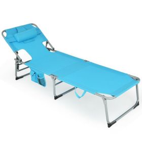 Folding Beach Lounge Chair with Pillow for Outdoor (Color: turquoise)