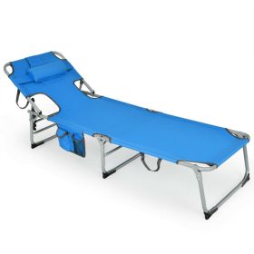 Folding Beach Lounge Chair with Pillow for Outdoor (Color: Blue)