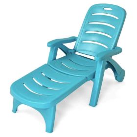 5 Position Adjustable Folding Lounger Chaise Chair on Wheels (Color: turquoise)