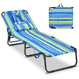 Beach Chaise Lounge Chair with Face Hole and Removable Pillow (Color: Blue & Green)