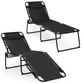 Foldable Recline Lounge Chair with Adjustable Backrest and Footrest (Color: Black)