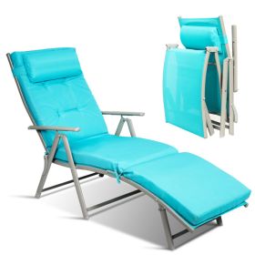 Adjustable Outdoor Lightweight Folding Chaise Lounge Chair with Pillow (Color: Blue)