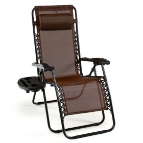 Outdoor Folding Zero Gravity Reclining Lounge Chair (Color: Brown)